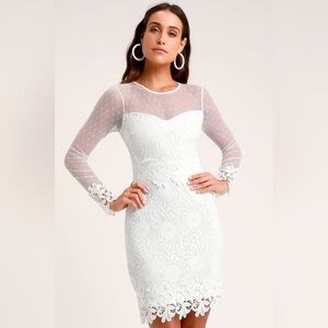 Lulu’s  | Lacey Lane White Lace Long Sleeve Dress Size XS NEW